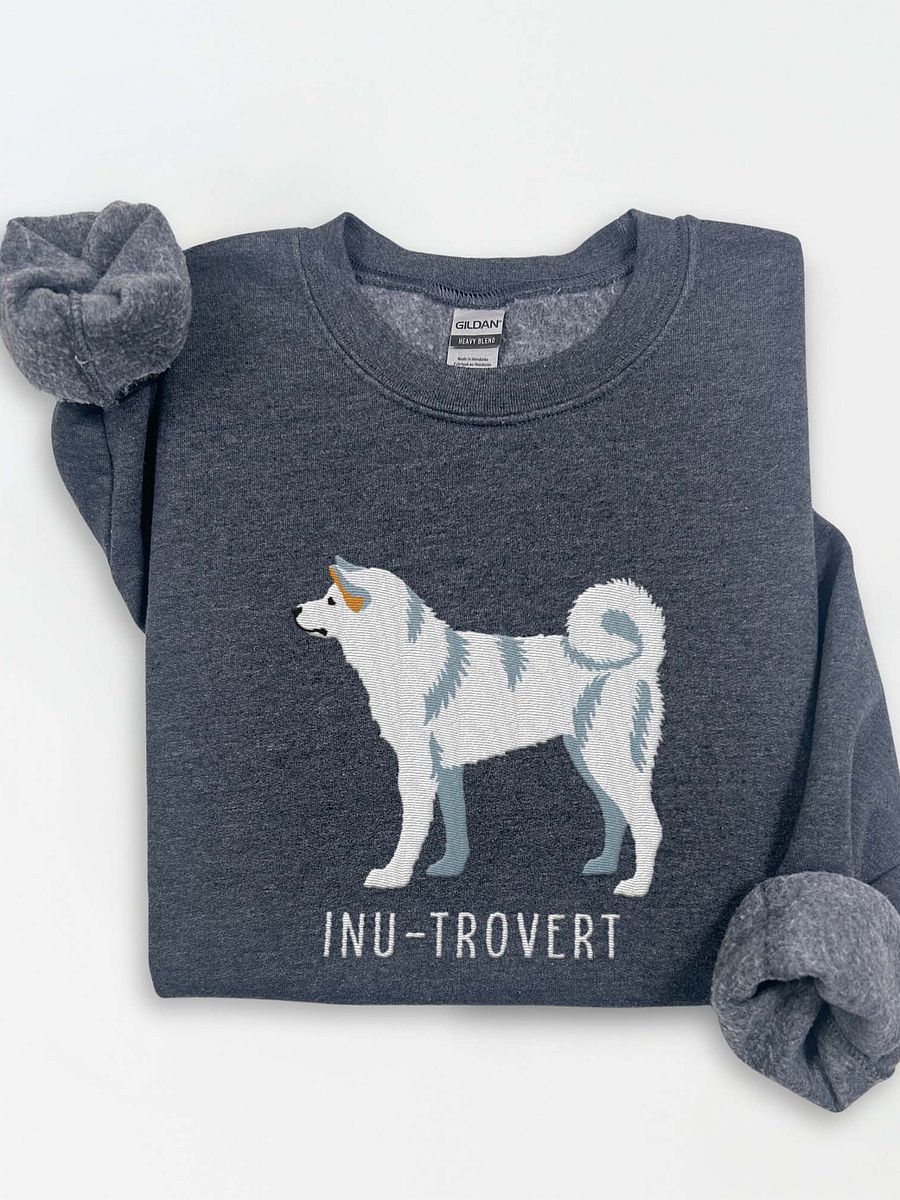 Inu-Trovert Sweatshirt (Embroidered) of a Japanese Akita Inu(White) product image (1)