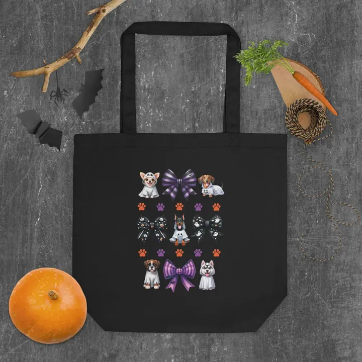 Cute Halloween Dog Ghosts and Bows Tote Bag Design2 product image (1)