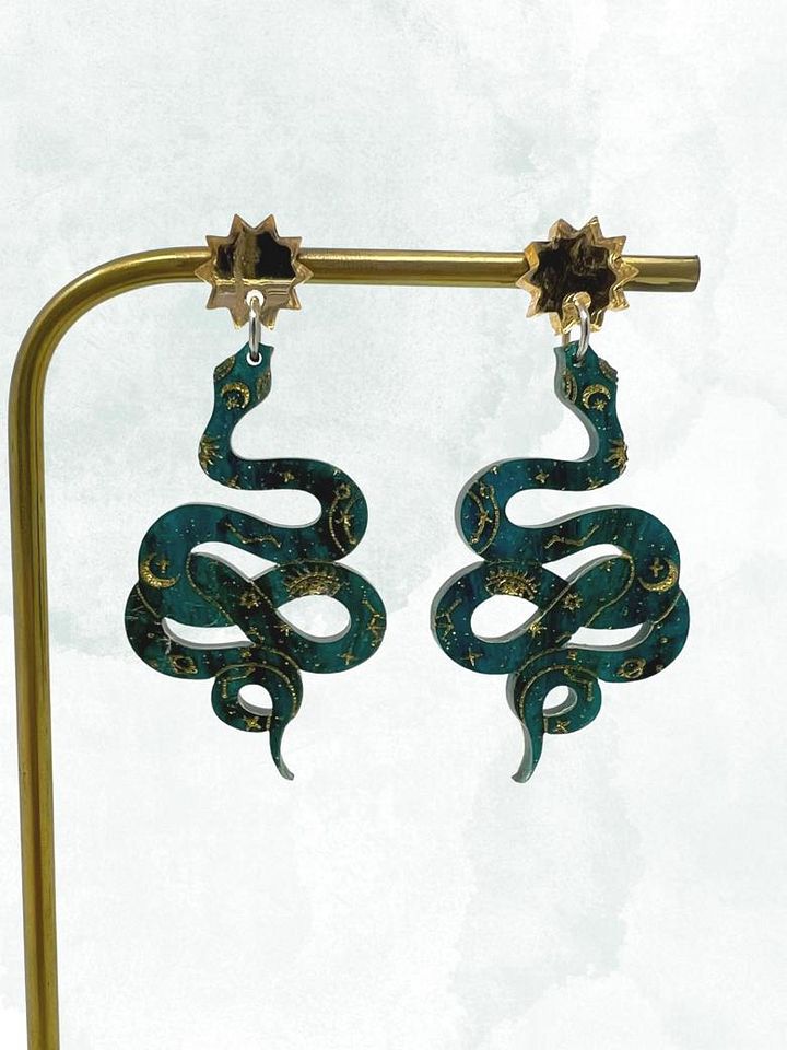 Mystical Snake Earrings (Green Galaxy) product image (1)