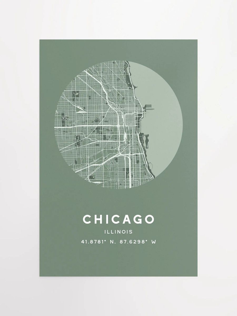 Chicago Street Map Poster – Sage Green Minimalist Circular City Art product image (4)