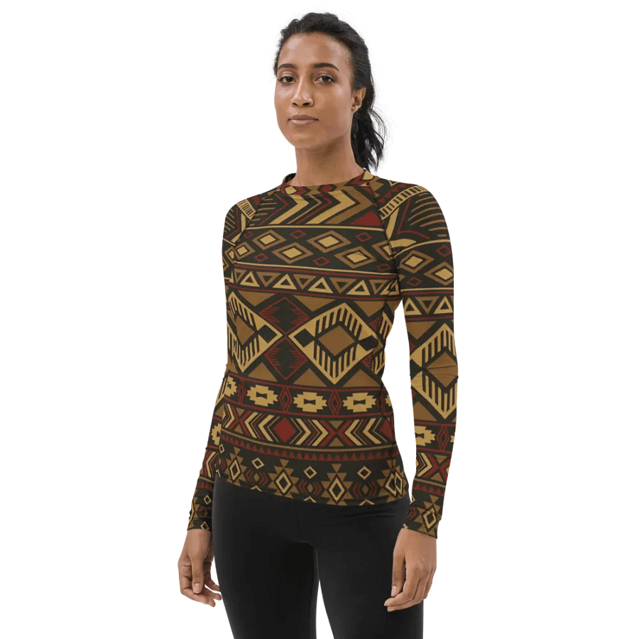 Vibrant Heritage: African Fabric Patterns All-Over Print Women's Rash Guard product image (7)