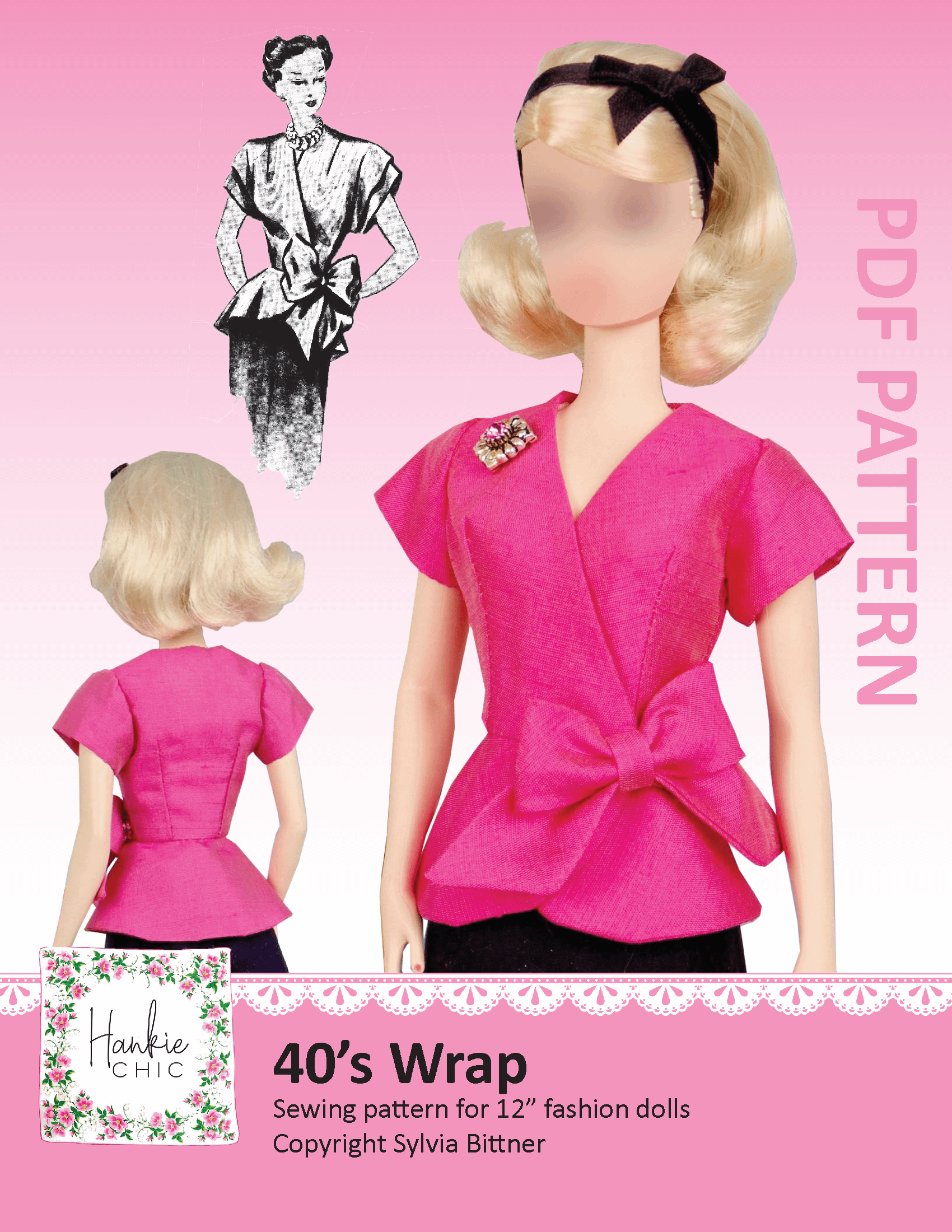 40's Wrap sewing pattern for 12" fashion dolls product image (1)