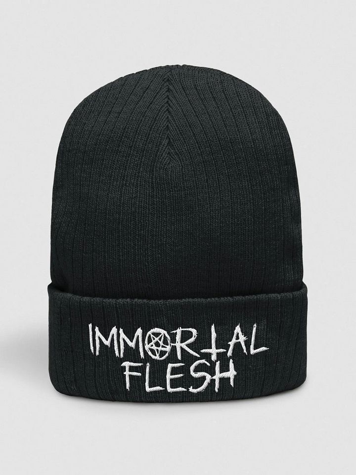 Immortal Flesh Pentagram Script Ribbed Toque / Beanie White Script product image (1)