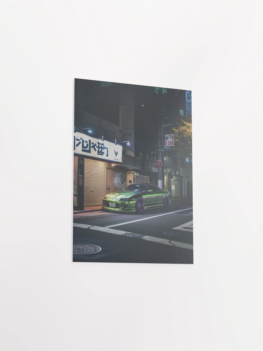 Green Nissan Silvia tuned in JDM style parked on the Tokyo street by night product image (34)