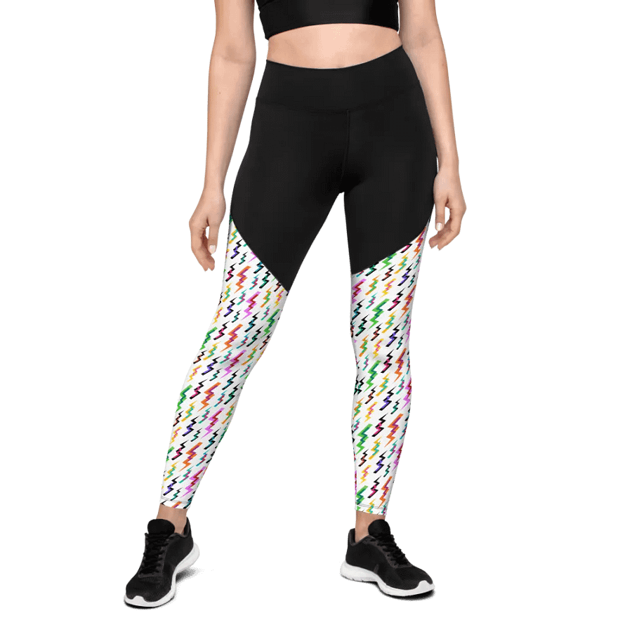 Lightening Bolts 1980s Pattern, Rainbow Color Leggings product image (1)