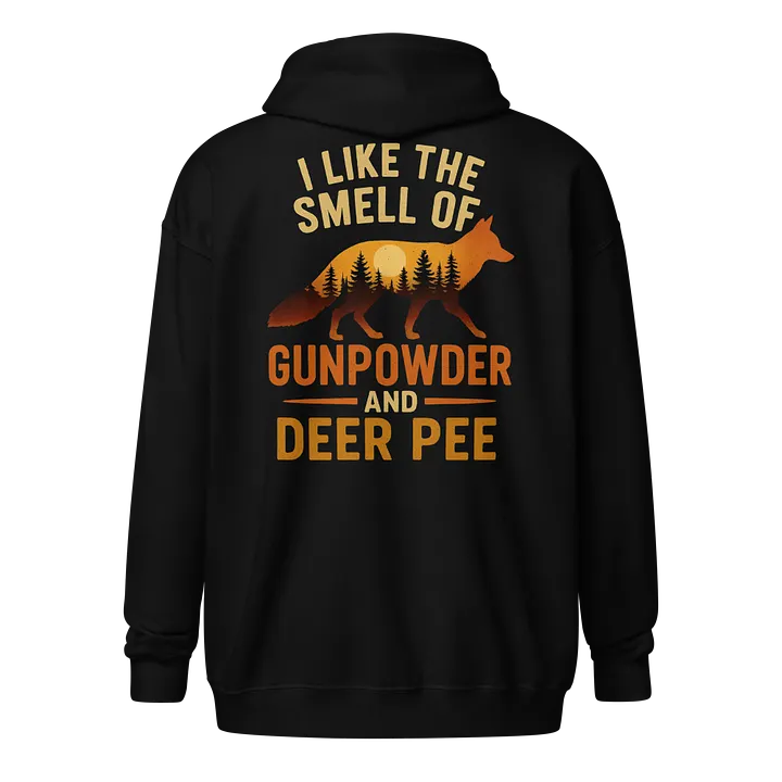 I Like the Smell of Gunpowder and Deer Pee Zip Hoodie | Funny Vintage Hunting Hoodie product image (1)