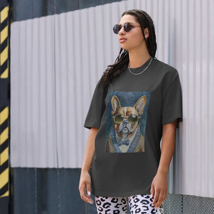 French Bulldog Sunglasses Painting - dogPXL Artistic series Shades Oversized Tee product image (1)