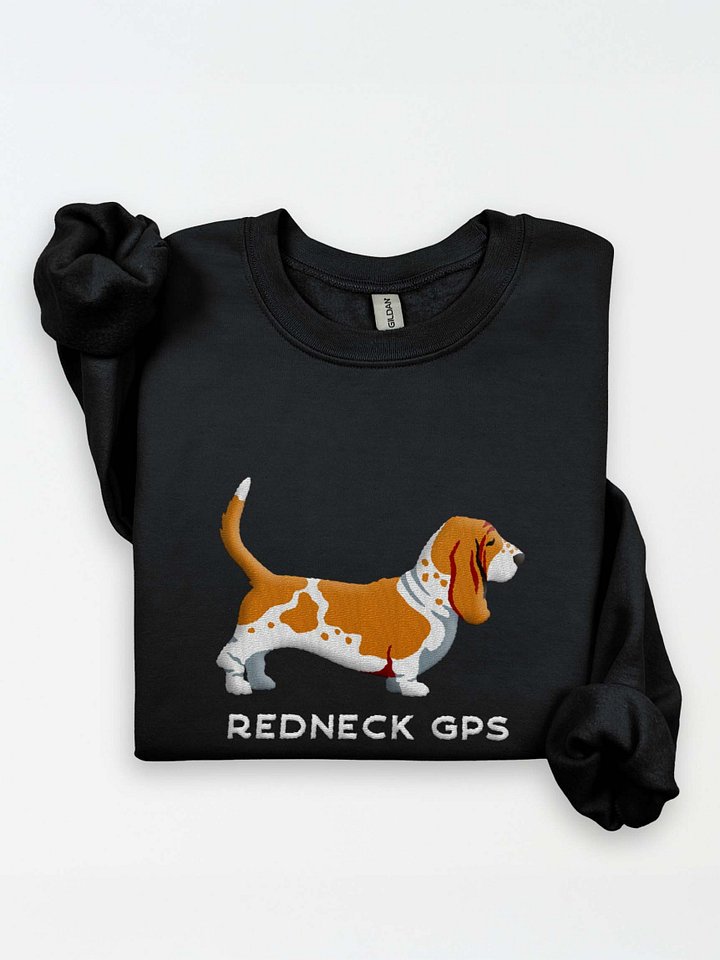 Redneck GPS Sweatshirt (Embroidered) of a Basset Hound(Tan) product image (1)