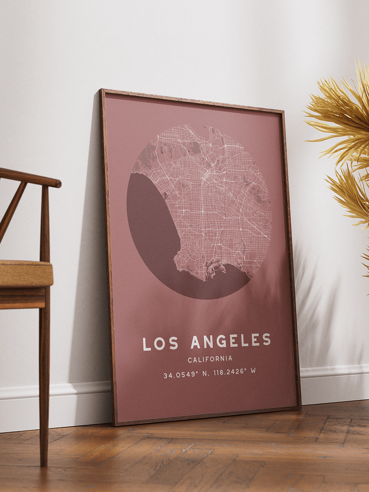 Los Angeles Street Map Poster – Red Minimalist Circular City Art product image (2)