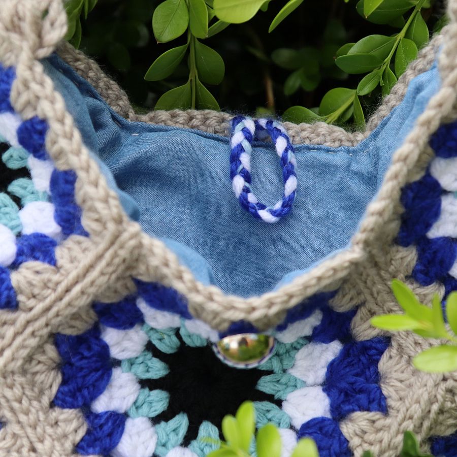 Blue and Gray Crochet Crossbody Bag - Handmade and One of a Kind product image (5)