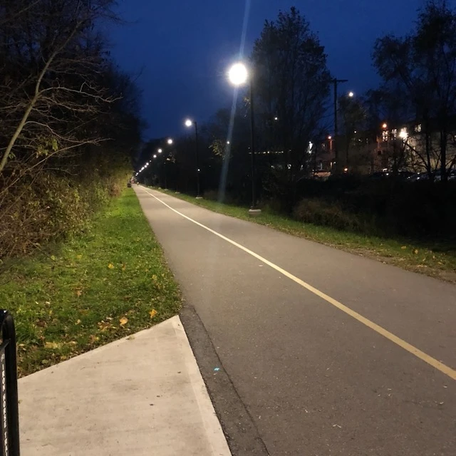 Nighttime image of Iron Horse Trail in Kitchener, Ontario