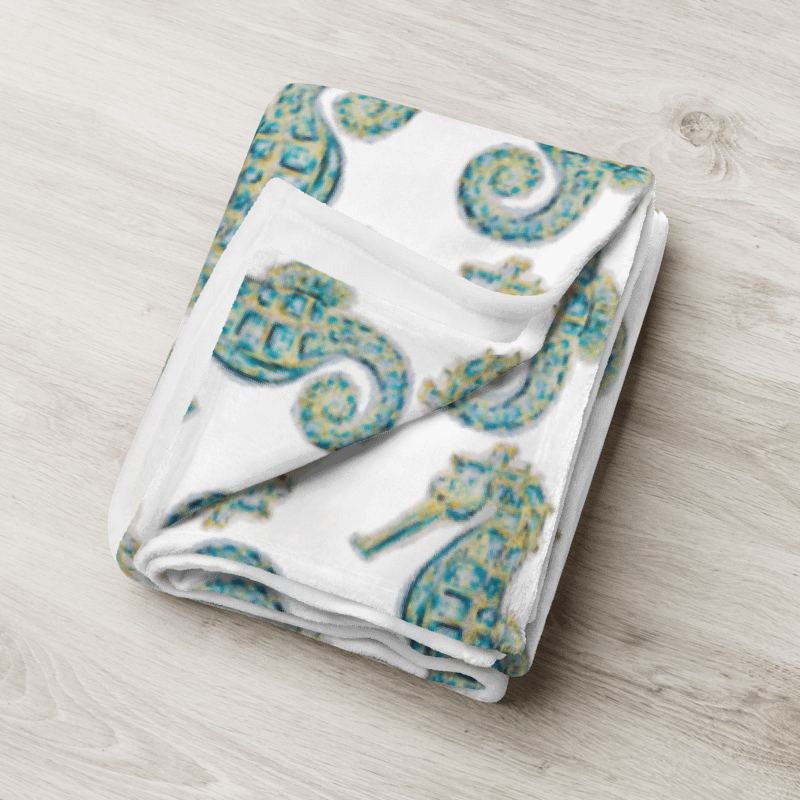 Painted Seahorses on White | Cozy Coastal Throw Blanket | by Monique Faella Designs™ product image (8)