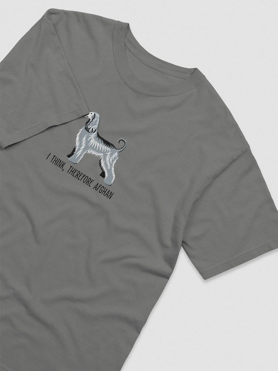 I Think, Therefore Afghan T-Shirt(Embroidered) of an Afghan Hound(Gray/Blue) product image (11)