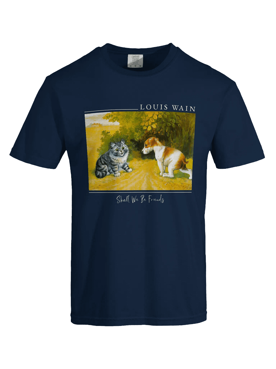 Louis Wain “Shall We Be Friends” Vintage Cat and Dog - Relaxed Fit Heavyweight Unisex Cotton T-Shirt product image (1)