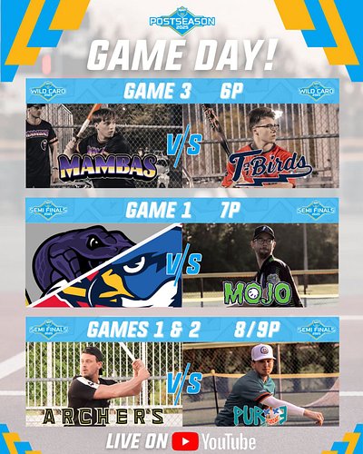 🚨 Game Day 🚨

The Season 5 Postseason continues tonight! 

Game 3 of the Wild Card series between the Thunderbirds and Mambas...