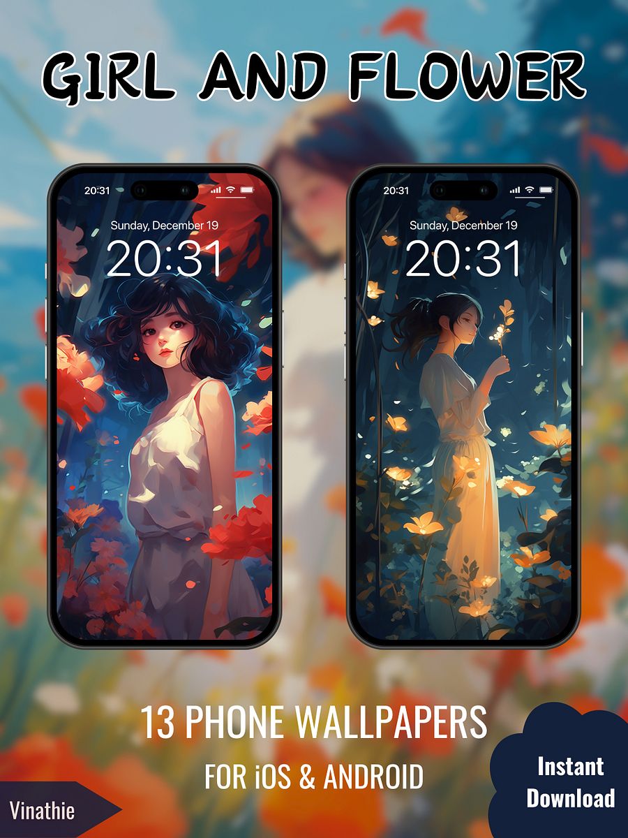 Girl And Flower | Anime Girl | Phone Wallpaper product image (6)