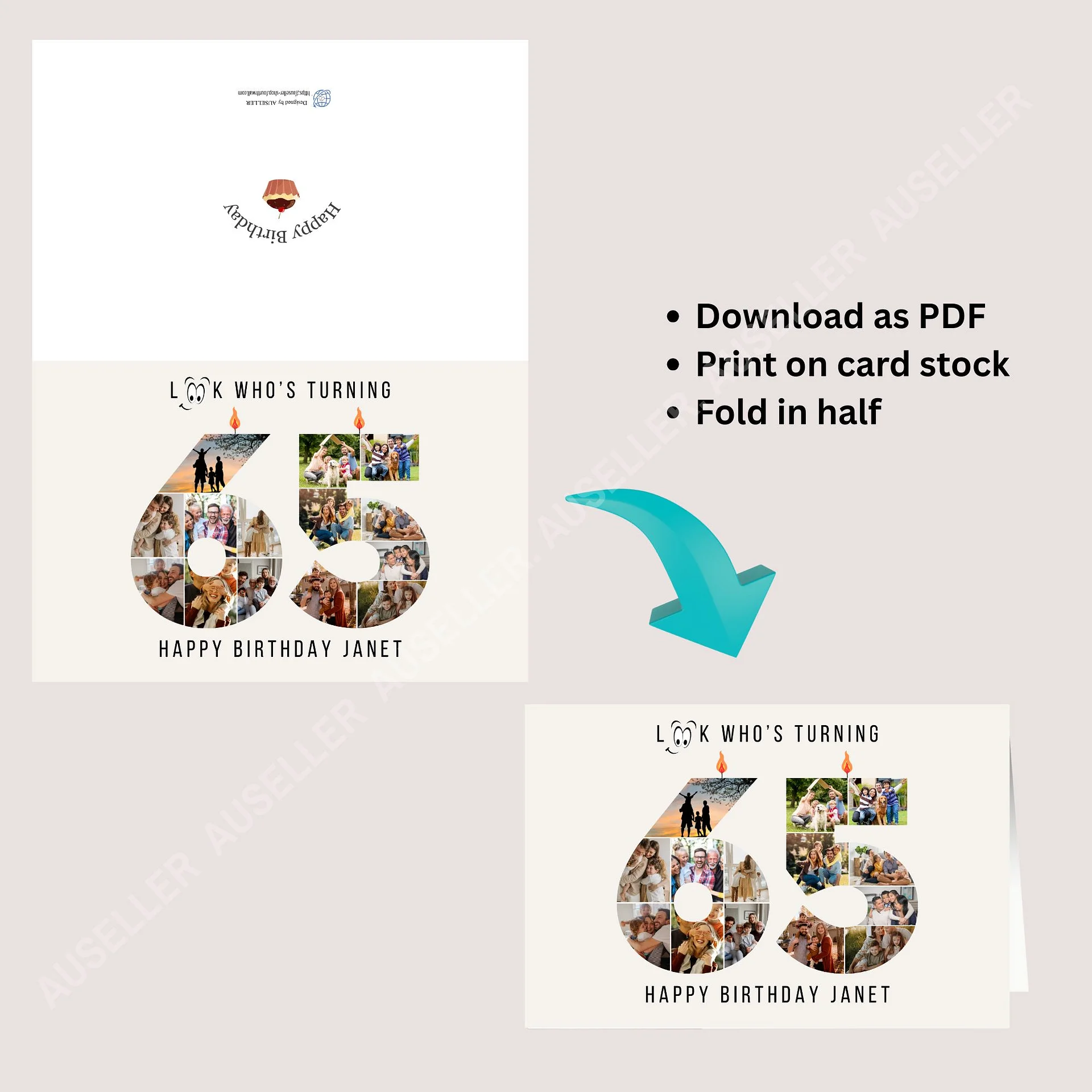 65th Birthday Number Photo Card Canva Template product image (8)