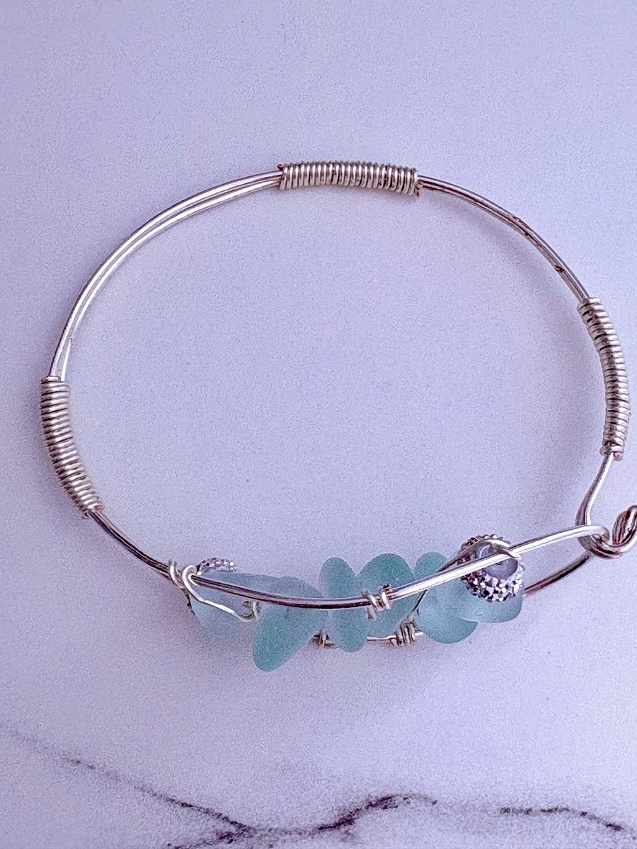 Seafoam Pebble Tide Bracelet | Wire-Wrapped Sea Glass | Handmade 7.5" Coastal Charm by Monique Faella Designs™ | MFD-00197 product image (5)