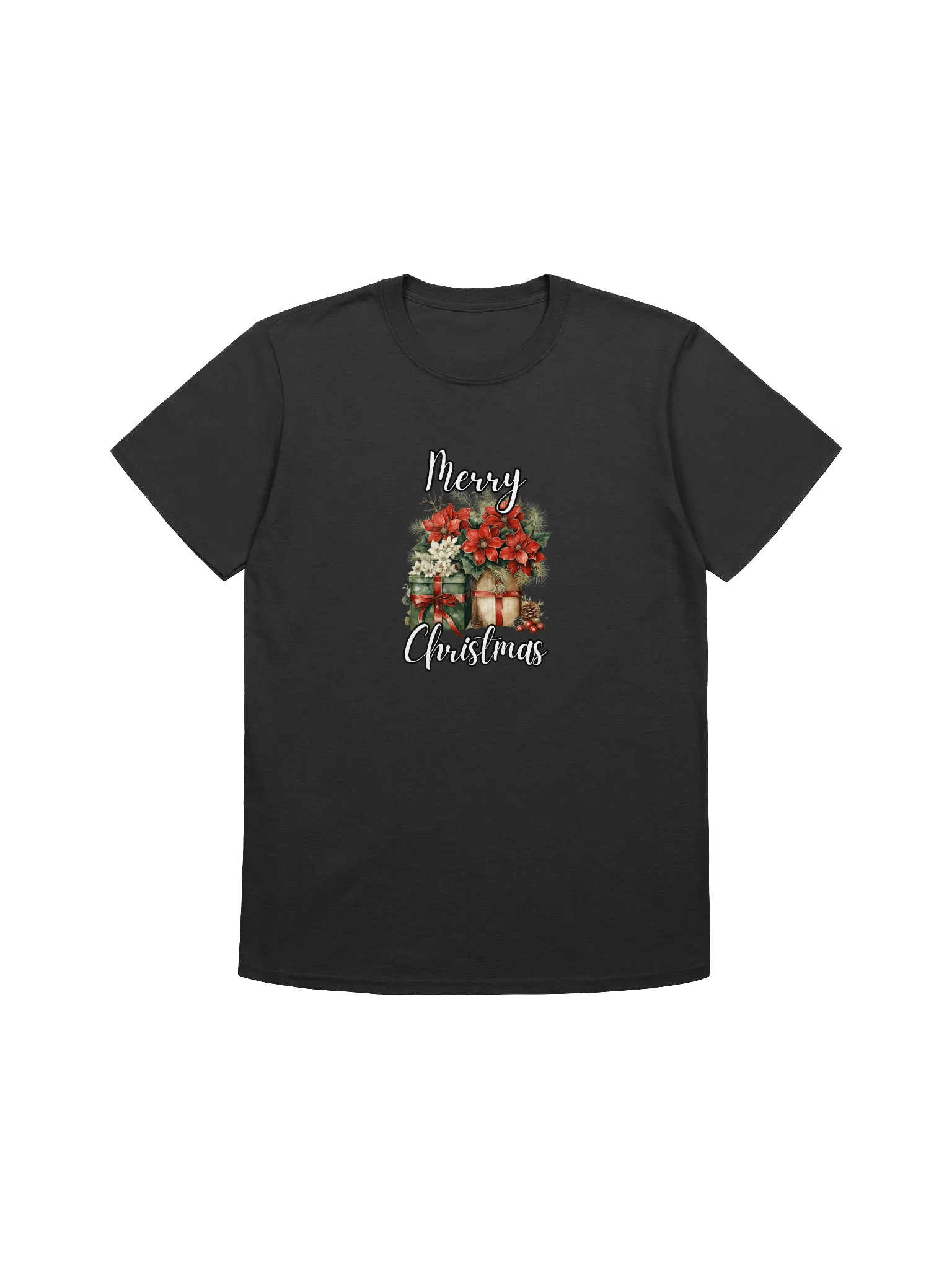 Poincettias and Gifts Christmas Unisex T-Shirt product image (3)