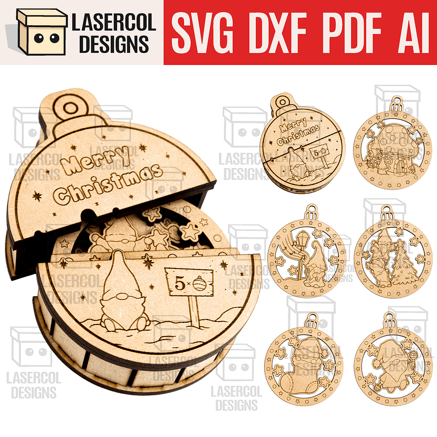 Small Ornaments Box (Gnomes version) - Laser Cut Files product image (1)