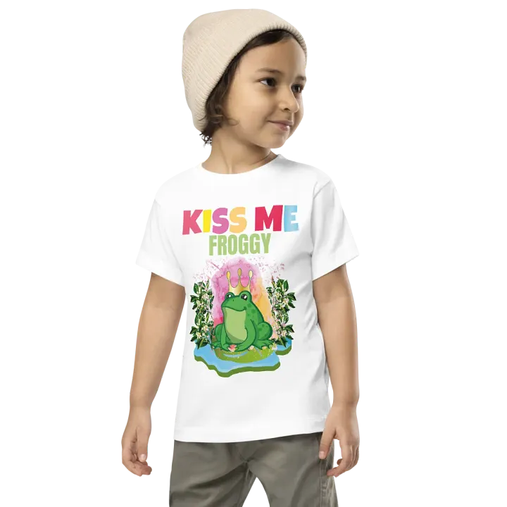 Kiss Me Froggy Colorful Funny Kids T-Shirt – Trendy Bella + Canvas Toddler Funny Shirt product image (1)