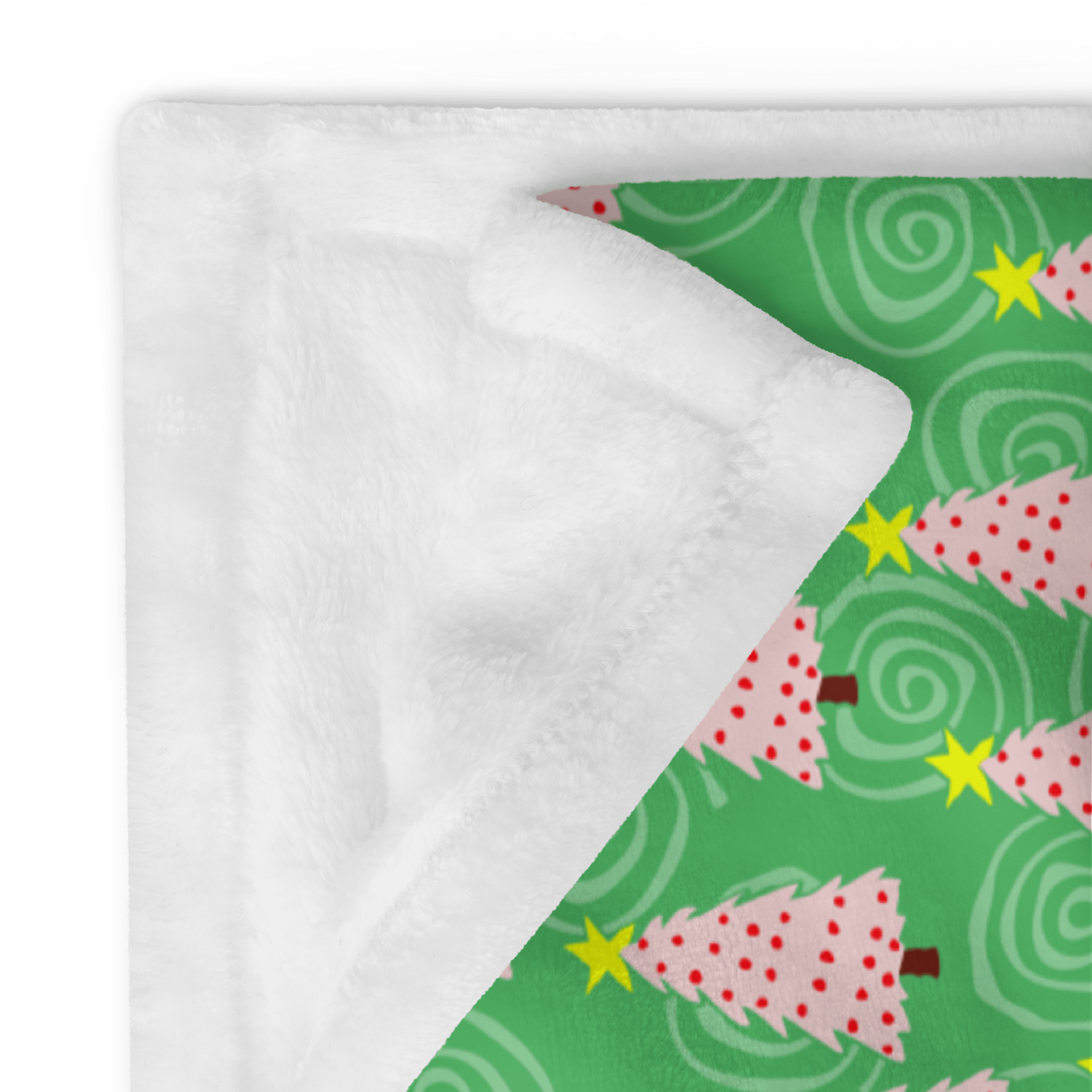 Pink Christmas Tree on Green with Swirls Soft Throw Blanket product image (9)