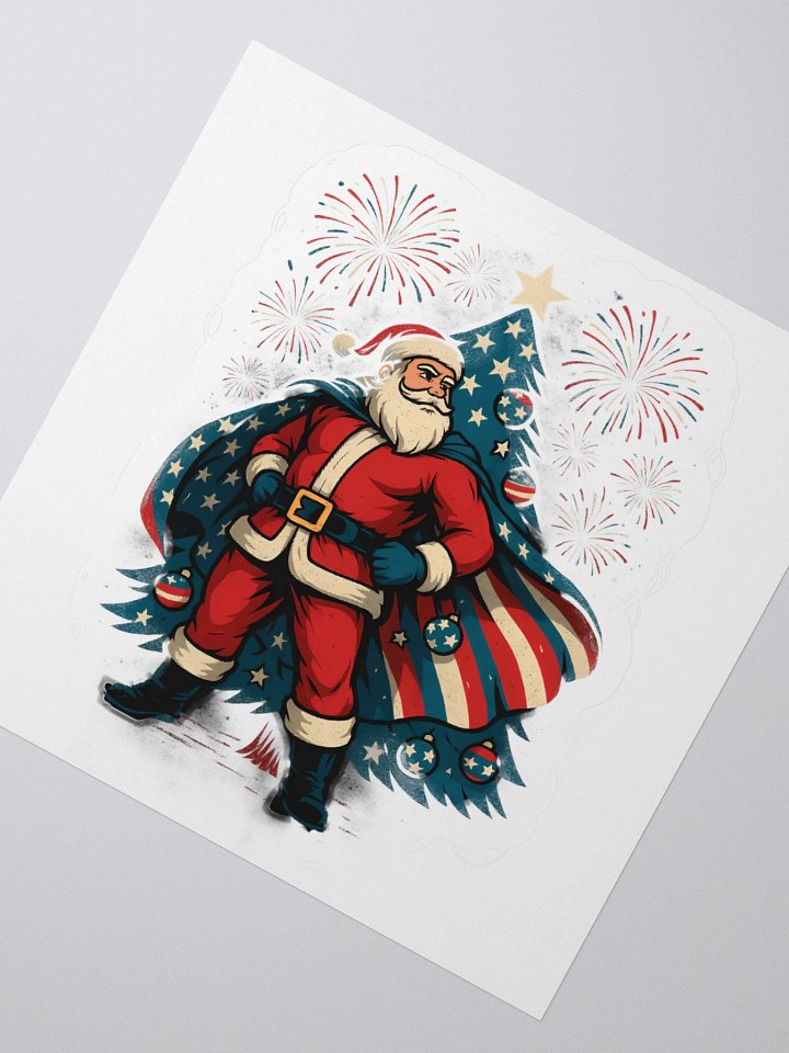 Patriotic Santa Claus American Flag Superhero Christmas Tree Kiss Cut Stickers product image (2)