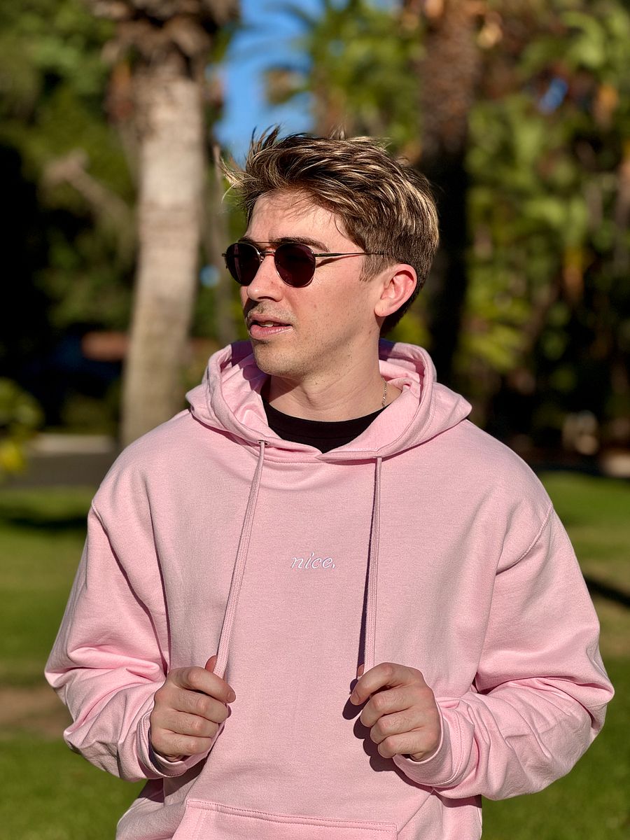 Nice. Embroidered Hoodie (Pink/White) product image (3)