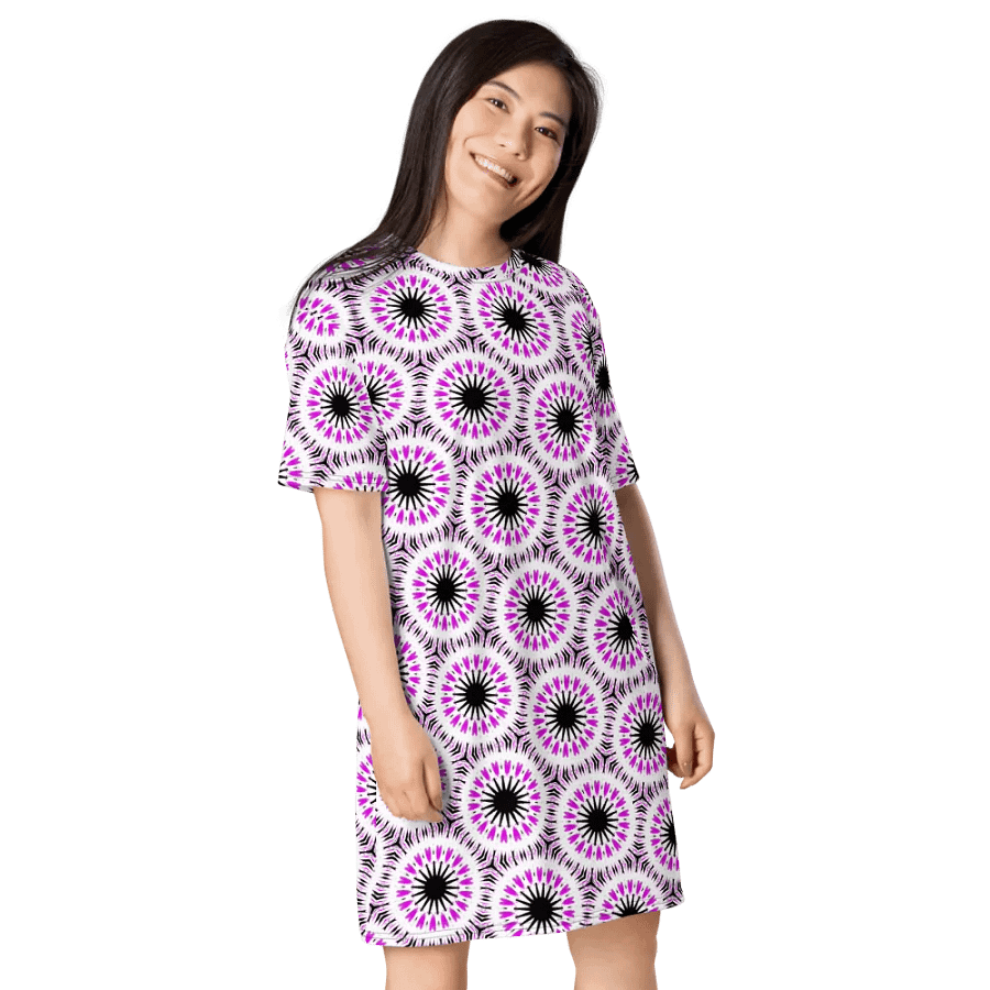 Abstract Repeating White and Pink Circles T Shirt Dress product image (8)