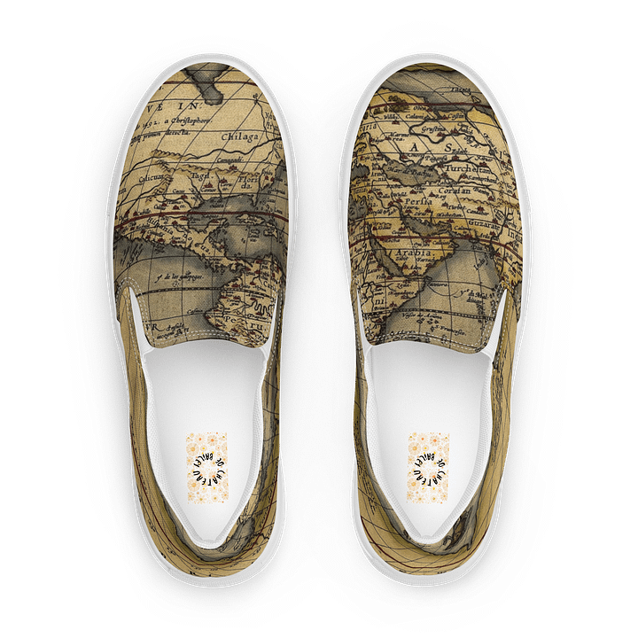 "Ortelius" Vintage World Map Women's Slip-On Canvas Shoes product image (1)