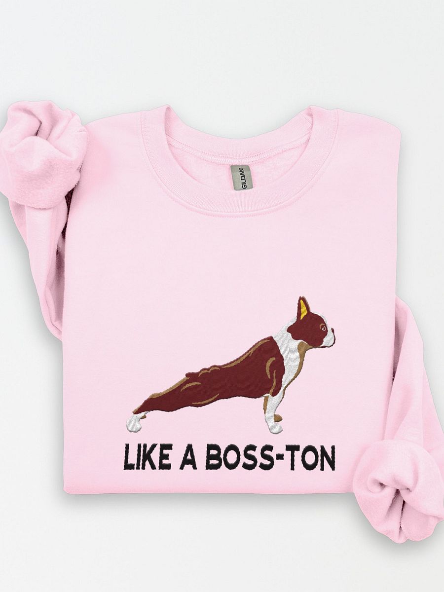 Like a Boss-ton Sweatshirt (Embroidered) of a Boston Terrier(Brown) product image (1)
