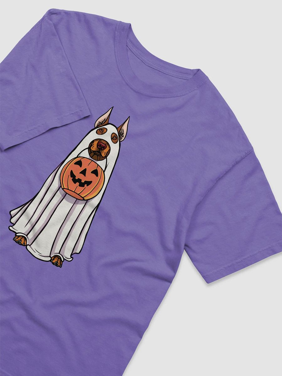 Funny Halloween Doberman(Red) T-Shirt | Funny Doberman Wearing a Ghost Costume and Holding a Pumpkin Basket product image (6)