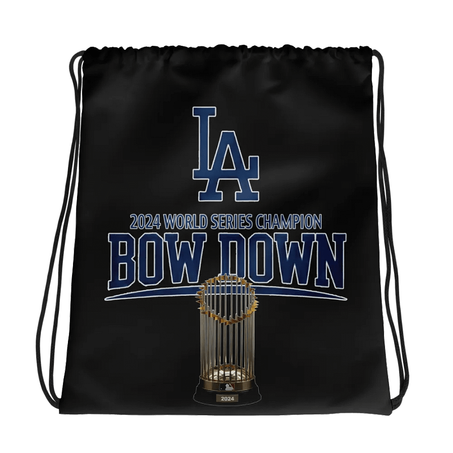 Copy of "Bow Down" LA Dodgers 2024 World Series Champion Black Drawstring Bag | MLB Home Locker product image (1)