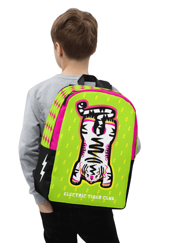 White Electric Tiger on Lime & Pink - Backpack product image (8)