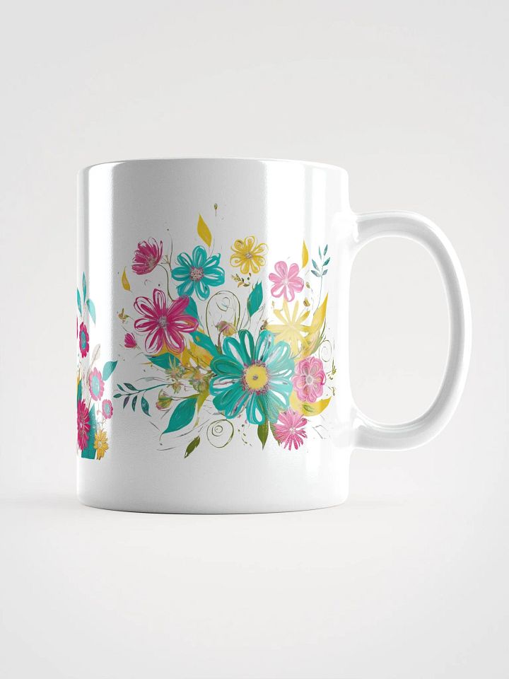 Artsy Boho Flowers White Glossy Ceramic Mug product image (1)