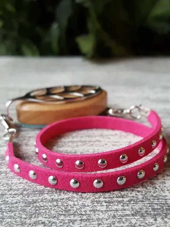Raspberry Faux Suede Stud Wrap Bracelet | Handmade Accessory for Bellabeat Leaf Urban & Ivy product image (1)