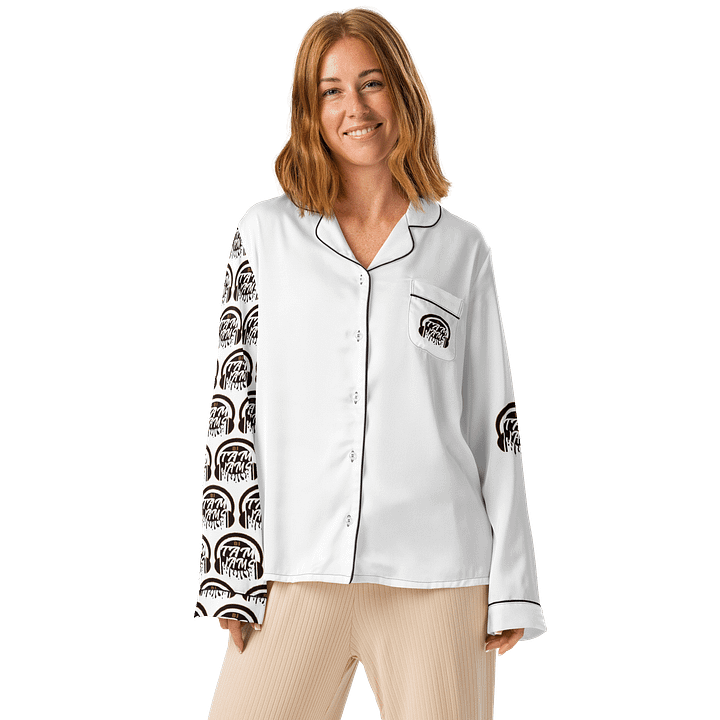 DJ TAM JAMS Logo Print Women's Pajama Top - White w/Black & Gold product image (1)