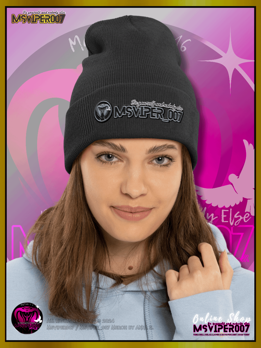 Cuffed Beanie [ Embroidered Design(s) ] - "MsViper_007™ Brand [gray/blk/V1] - Support&Sport" Stylish Beanie by Anna H. product image (3)