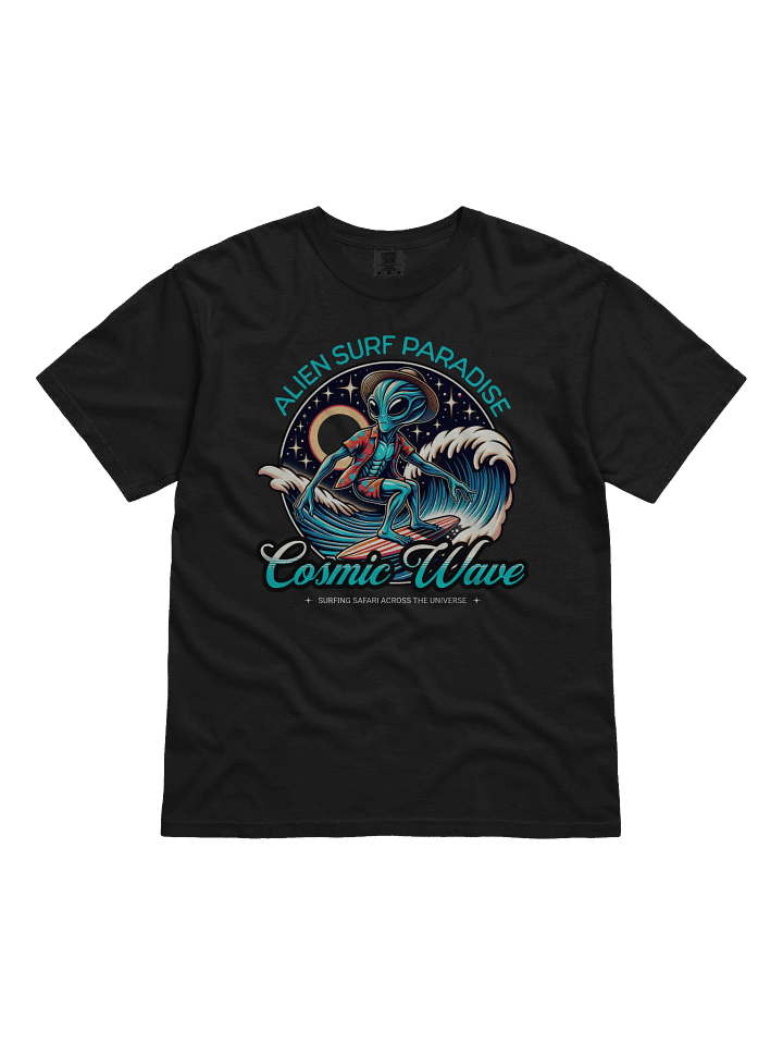 Shop the Cosmic Wave Alien Surf Paradise T-Shirt Design product image (1)