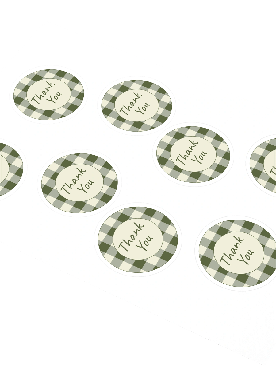 Set of 8 Green & Cream Gingham Thank You Stickers product image (2)