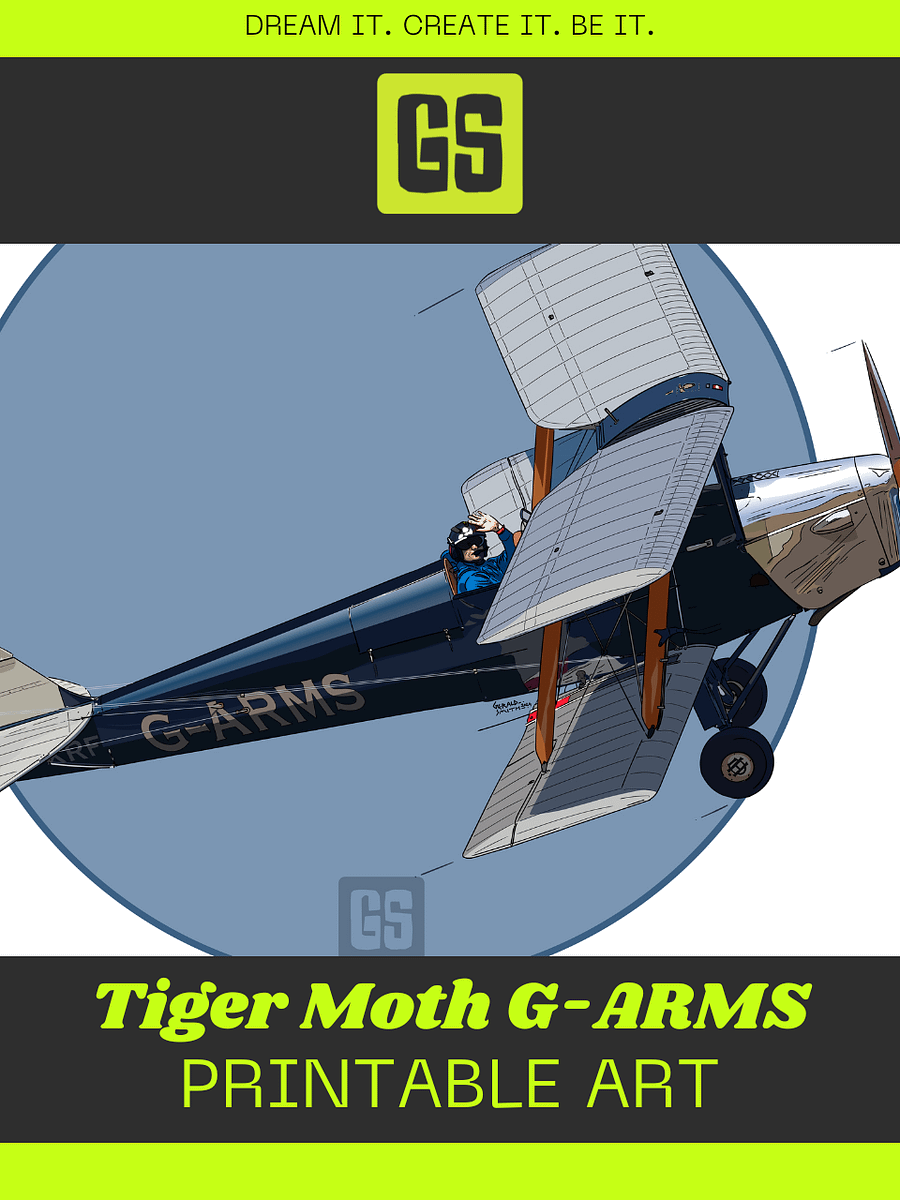 Tiger Moth G-ARMS Printable Aviation Wall Art Square Size Blue Circle & White Border Background product image (4)