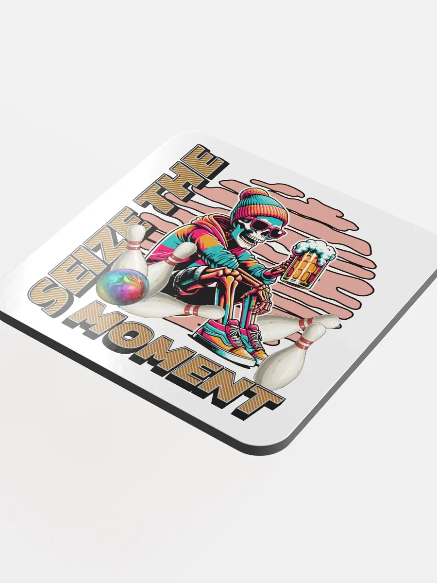 Seize The Moment Skeleton Beer Bowling Vibrant Moment Cork Coaster product image (1)