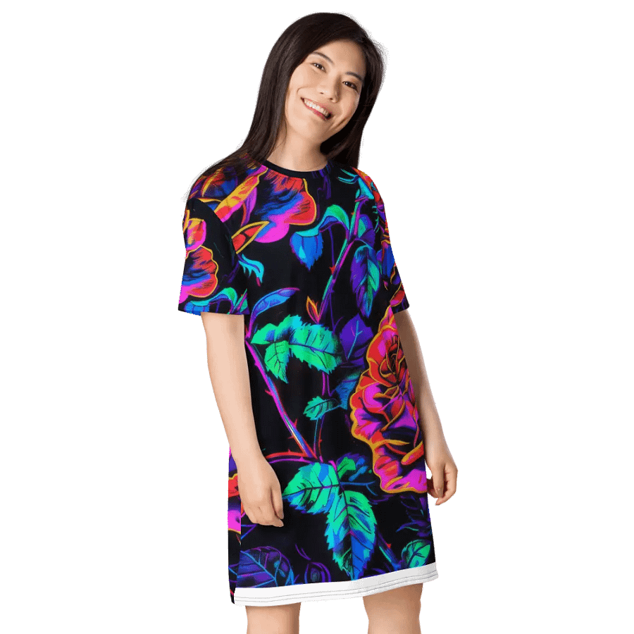 Neon Rose Garden T-Shirt Dress product image (8)