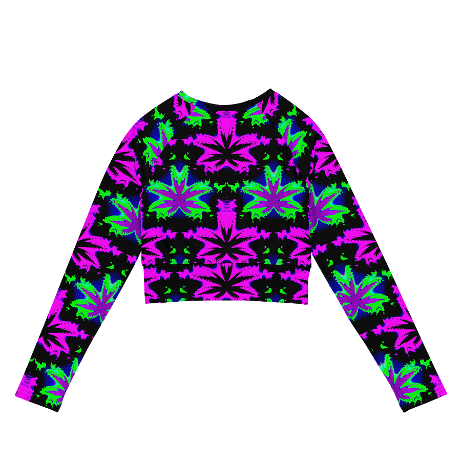Neon Raver Reefer Stoner Summer Recycled Long-Sleeve Crop Top, Black Hot Pink Green Ganja Weed Shirt, 420 Cannabis Festival Pot Leaf Fashion product image (3)