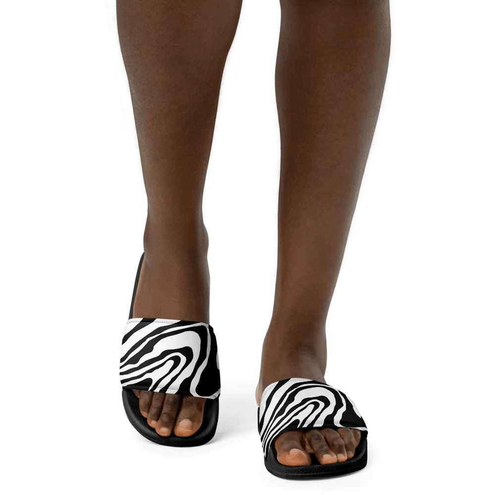 B/W Monochrome Printed Waves Women's Slides product image (2)