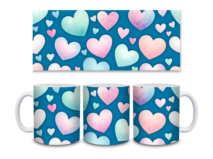 (Blue) Colorful Hearts 11oz Coffee Mug – Cute and Romantic Love-Themed Ceramic Cup – Perfect for Valentine's Day, Anniversaries, or Daily Use product image (3)