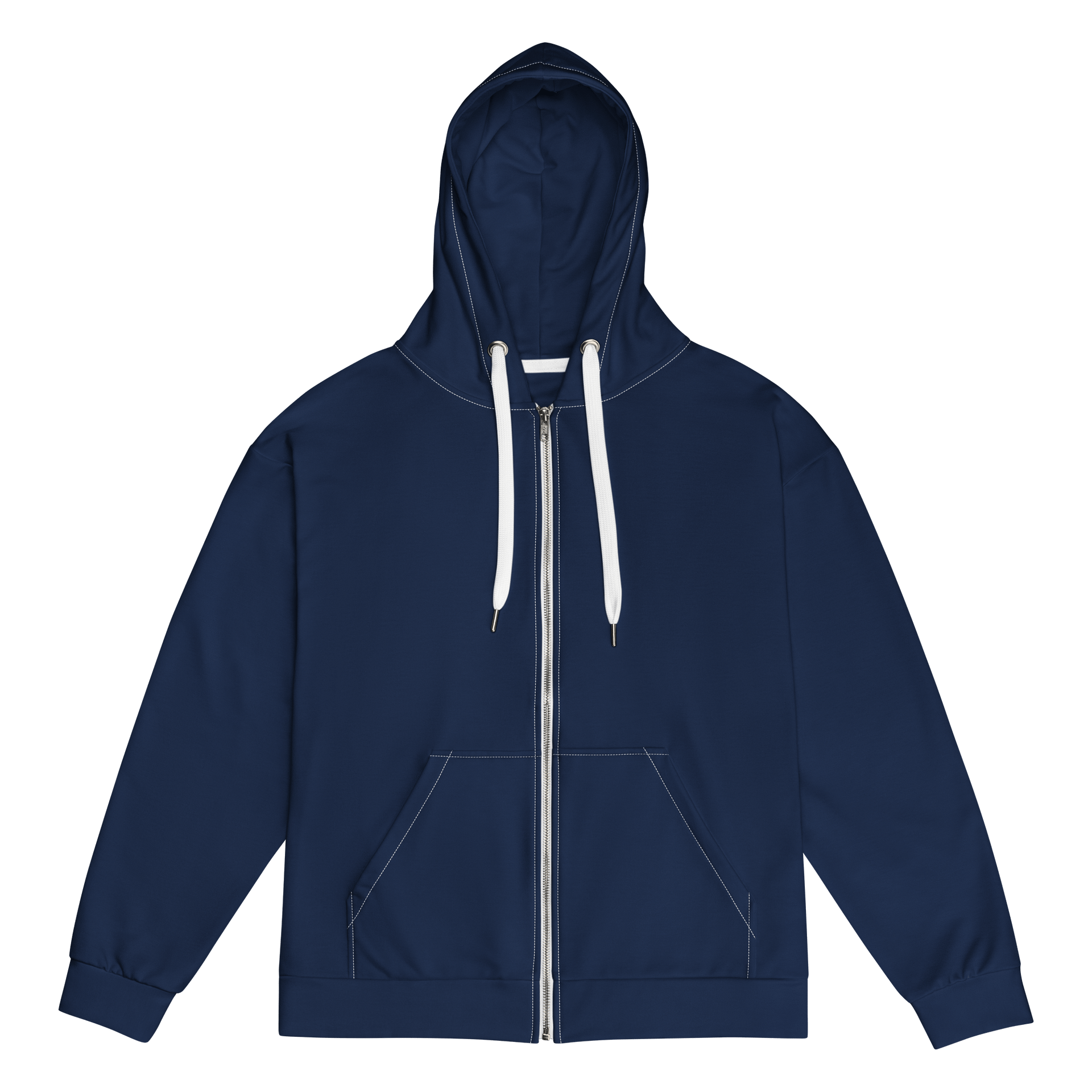Navy Blue Solid Color Eco Friendly Unisex Zip Hoodie (White Strings & Stitches) product image (1)