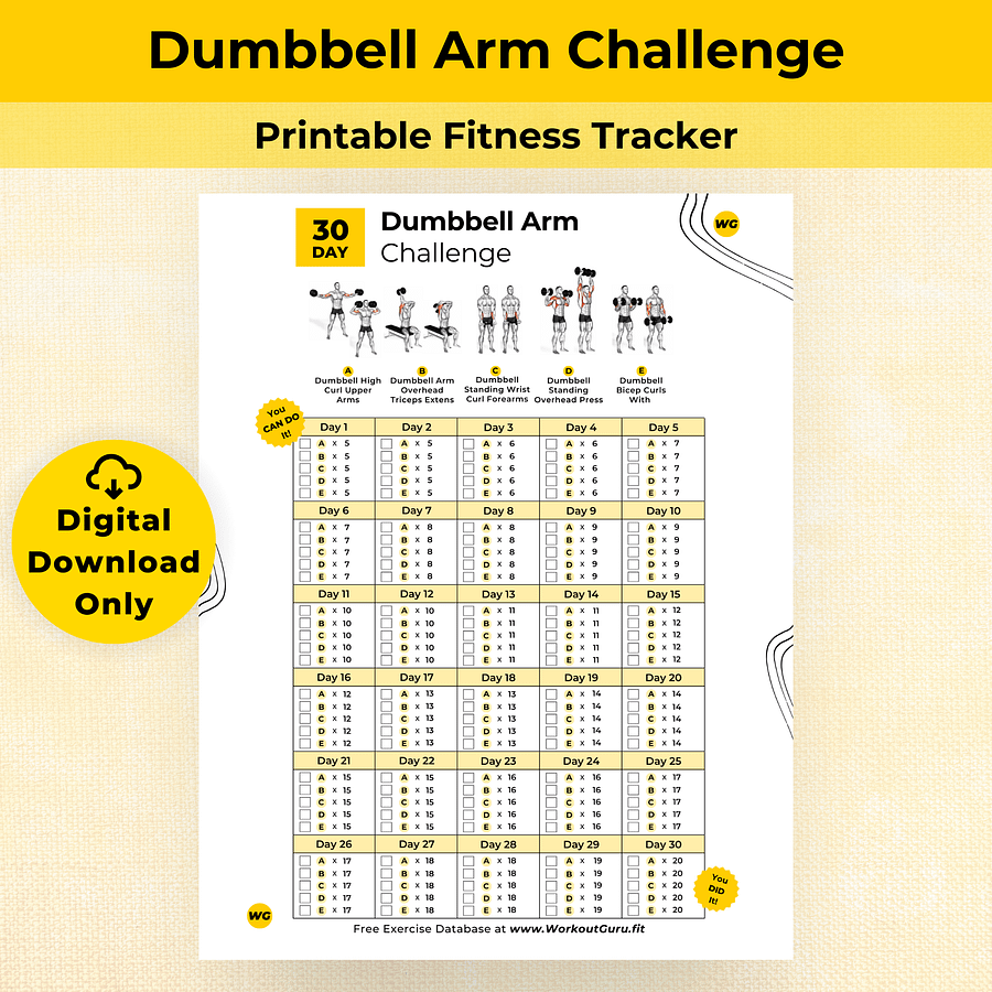 30 Day Dumbbell Arm Challenge - Printable Workout Tracker product image (1)