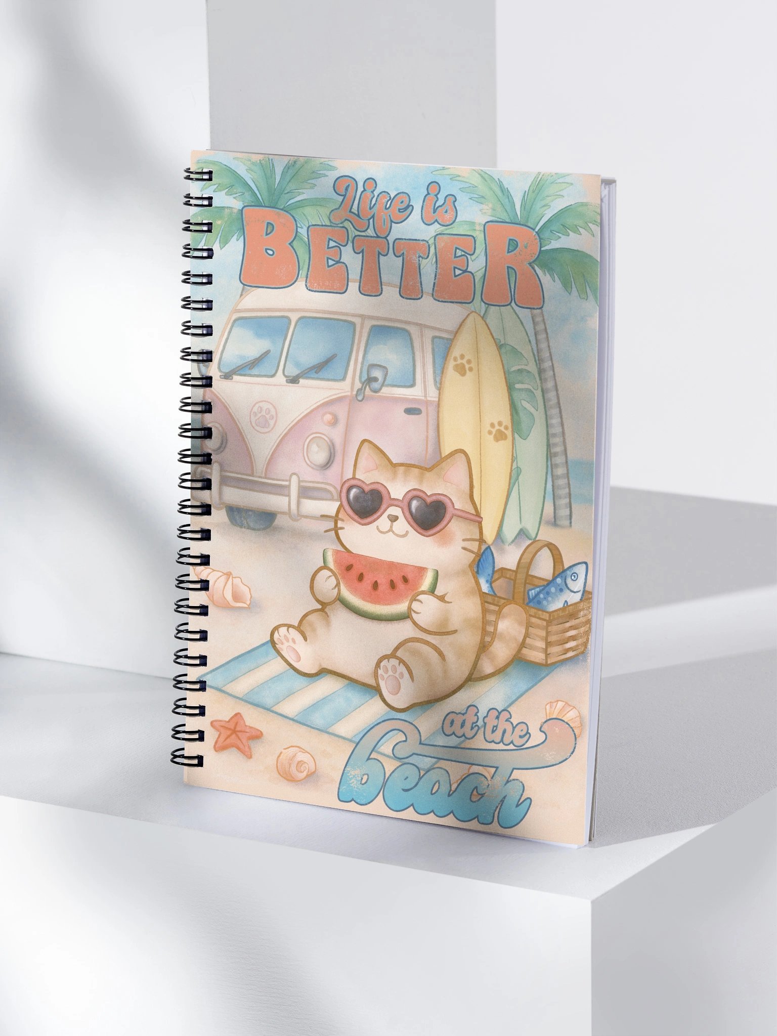 Summer Surf Cat - spiral notebook product image (1)