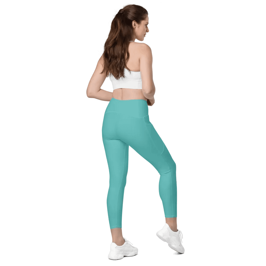 Plain Turquoise Blue True Summer Women's High Waisted Premium Crossover Leggings with Pockets by Treasure Pie product image (8)